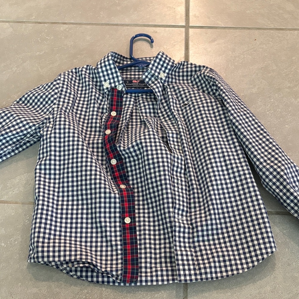 Vineyard Vines Navy and White Checkered Kids Shirt